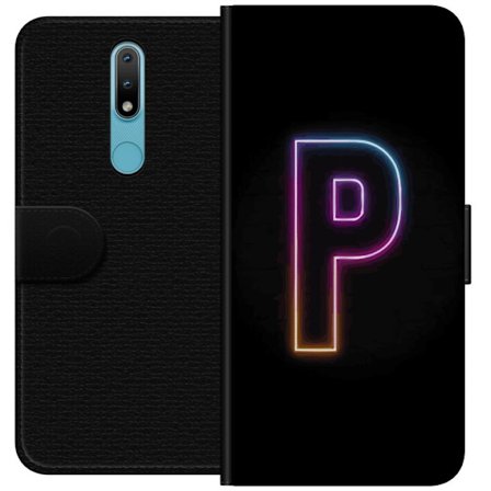 Kompatibel Tegnebogsetui til Nokia Nokia 2.4 Minimalistisk neonbogstav P i farvegradient og lyseffekt mod sort baggrund i digital neonstil