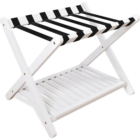 Bagasjehylle, sammenleggbar koffertstativ i bambus med oppbevaringshylle for gjesterom, soverom, hotell, kraftig (hvit)