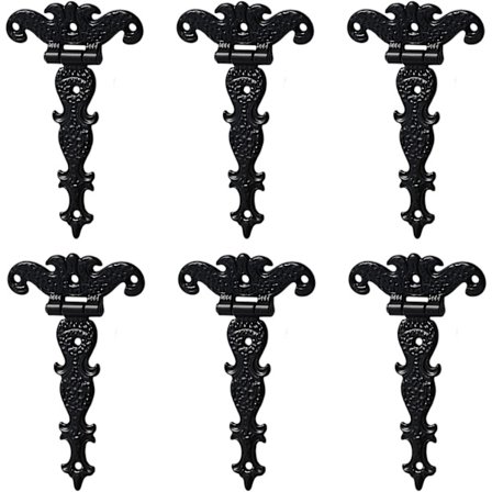 6 stk. klassiske dekorative T-hængsler, kraftige zinklegerings T-remhængsler antikke skurhængsler med