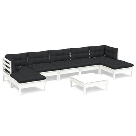 Vidaxl Loungegrupp Med Dynor 8 Delar Vit Massiv Furu Vit