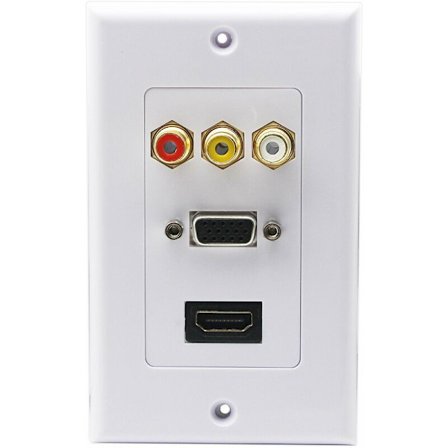 3RCA + HDMI + VGA Väggplatta HDMI Komponent Komposit Audio Video Laddare Uttag Vägguttag Hållare Frontplatta Panel Cover Vit (3RCA & HDMI