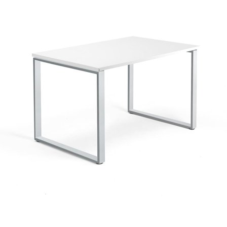 Skrivebord QBUS, o-stativ, L1200 B800 H740 mm, sølvgrå/hvit