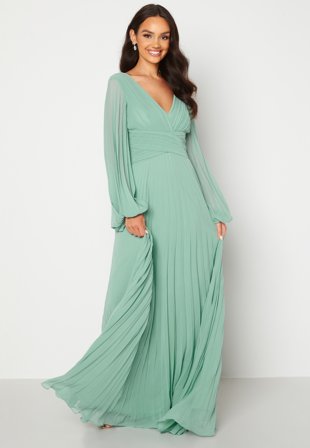 Goddiva Pleated Balloon Sleeve Maxi Dress Sage Green Klær