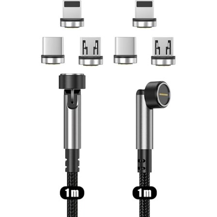 Magnetisk opladerkabel [1m/2-pak], hurtig opladning og dataoverførsel, magnetisk kabel kompatibelt med Micro-USB, USB-C smartphones