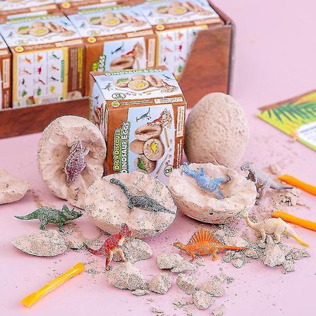 Dinosaurlegetøj - Dinosauræg Udgravningssæt - Inkluderer 12 Æg Figurer + 12 Bonus Læringskort - Drengelegetøj Alder 3-5