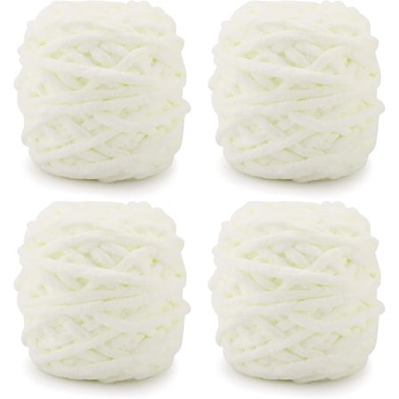 Stickgarn 4 x 100g Flerfärgad Stickgarn för Virkning, Mjuk Tjock Garn, Vit