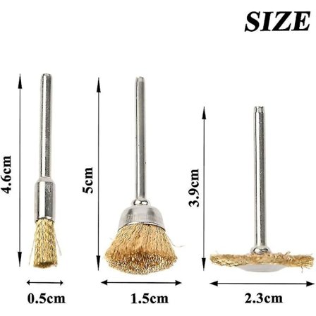 Poleringsborste i mässing, borrverktyg, trådborstset, rostfritt stål, 60 delar, mini-trådborstar för skruvmejsel, borr, rengöring av trä, 51522