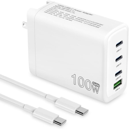 100W USB C Oplader, 4-Port PD USB Strømadapter, GaN USB C Oplader, Hurtig Opladningsstation, Kompatibel med Mac Book Pro/Air, iPad, iPhone 14 Pro, 