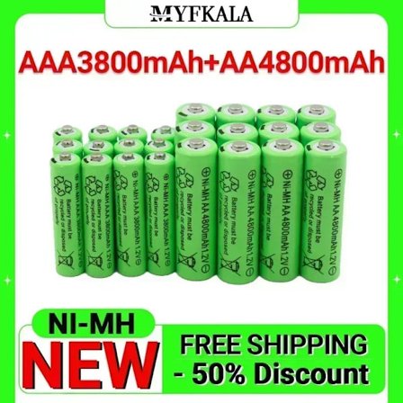 1,2V AA 4800mAh genopladelige NI-MH-batterier+1,2 V AAA 3800 MAh genopladeligt batteri NI-MH-batteri