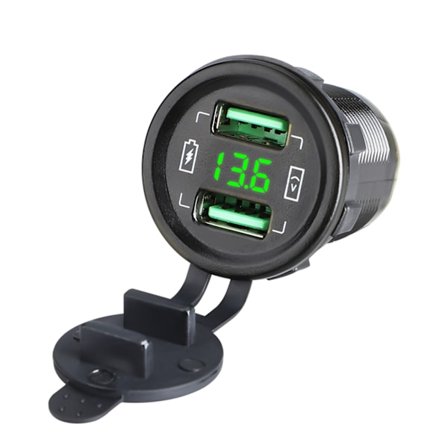Lader Strømuttak Adapter for Lastebil Motorsykkel Bilmontert 22.5W Dobbel USB Lader Adapter med LED Voltmeter Lader