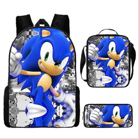 Sonic Primary School Skole Taske Tredelt Sæt Anime Tegneserie Rygsæk Skuldertaske Blyantsæske pencil case 13