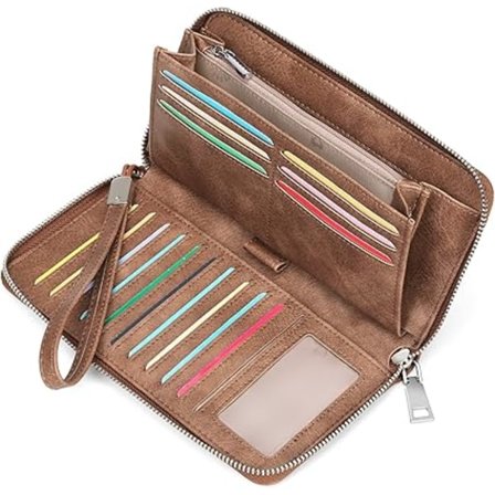Naisten nahkalompakko, suuri kapasiteetti, naisten kukkaro RFID-suojauksella, sisältää 17 korttipaikkaa ja naisten shekkivihkon pidikkeen