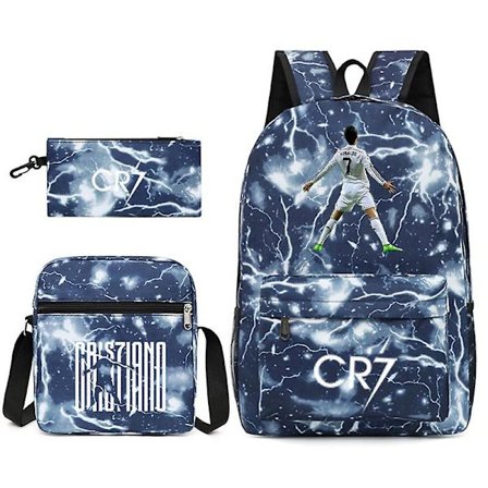 Fotbollsstjärna C Ronaldo Cr7 ryggsäck med printed runt studenten Tredelad ryggsäck. Lightning 1