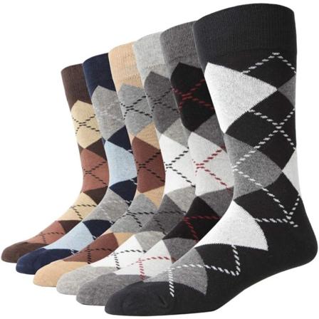 Klänningsstrumpor för män Big & Tall 6-pack Argyle randig mörk färg