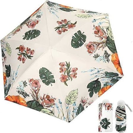 Foldbart Mini Paraply, 6 Ribber Kompakt Paraply Vindtæt Stærk, Lille Paraply med Akvarelmønster