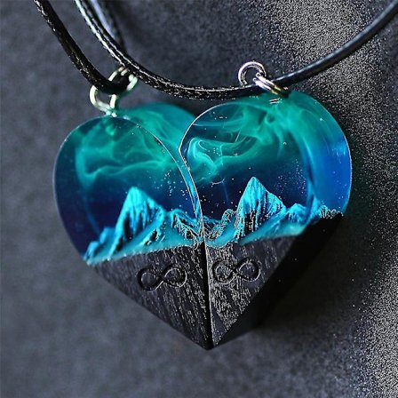 Træharpiks Parring Hjerte Vedhæng Bjerg Halskæde Par Fødselsdag Valentinsdag