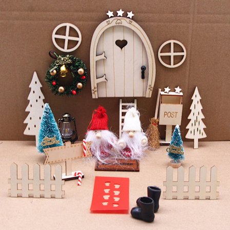 1Set 1:12 Dollhouse Mini Christmas Fairy Elf Door House Decor