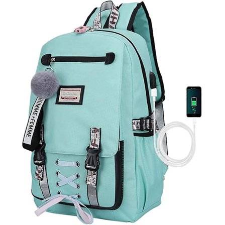 Rygsække til skole for piger Stor kapacitet Bogtaske Sekundær Mellemskole Rygsække med USB-opladningsport