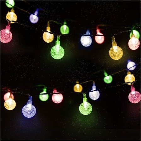 Solcellelampe for utendørs bruk, 4,5m 30 LED Krystallkule Lyslenke med 2 Lysmoduser Lysdekorasjon for Juletre Hage Terrasse Balkong