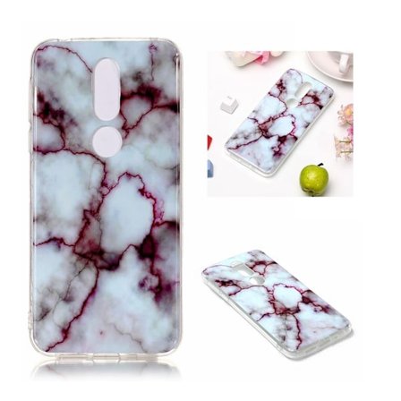 Nokia 7.1 Joustava marmori kuviollinen silikooni muovinen pehmeä takasuoja kuori - Punainen