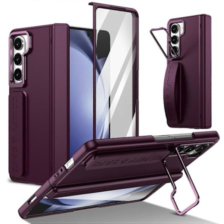 Til Samsung Galaxy Z Fold5 5G Etui Linse Støtteben Hængsel Beskyttelse PC Telefon Cover med Skærmfilm -