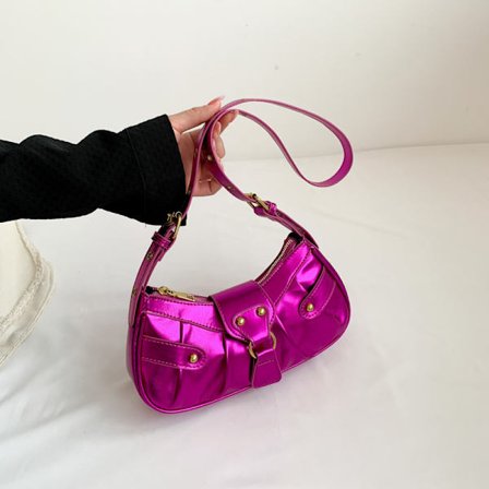 Kvinder skuldertaske punk stil nitte skoletaske håndtasker PU-læder halvmåne underarmstaske motorcykel skuldertasker