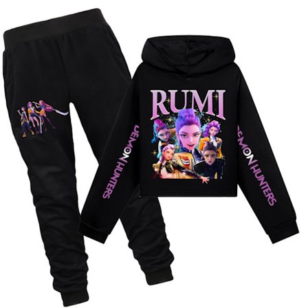 Kpop Demon Hunter Girls Cropped Hettegenser med trykte ermer - Kpop