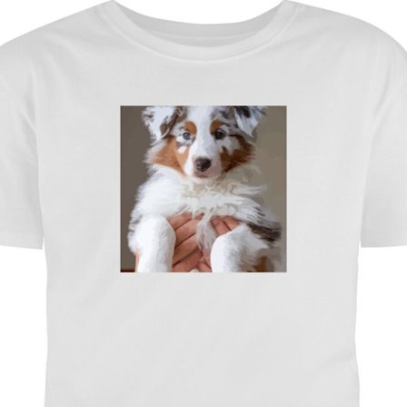 Barn T-skjorte Søt valp - Fluffy valp med blå øyne i nærbildeportrett