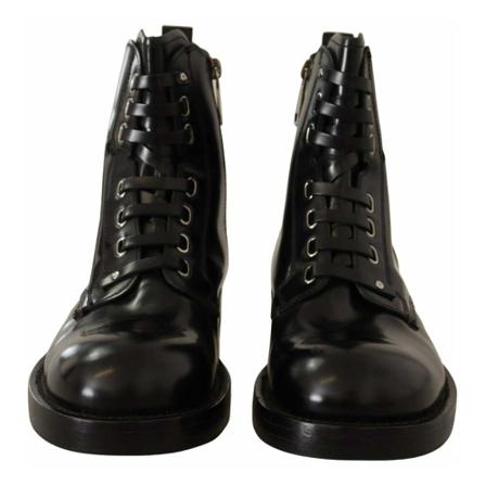 Dolce & Gabbana, Black Combat Lace Up Boots Zwart, Heren, Maat:40 EU,rubber