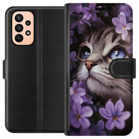 Yhteensopiva Lompakkokotelo Samsung Galaxy A23 Kissa ja kukat