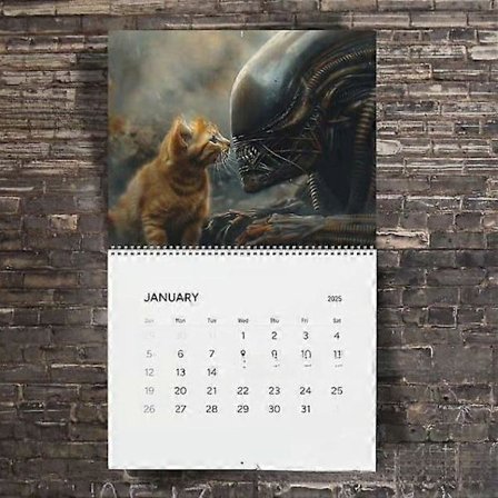 2026 Kissakalenteri, 12 kuukauden kalenteri, Xenomorph Alien x Jonesy-kissa, Halloween Horror Cats 2026 seinäkalenteri kuukausittainen kalenteri 