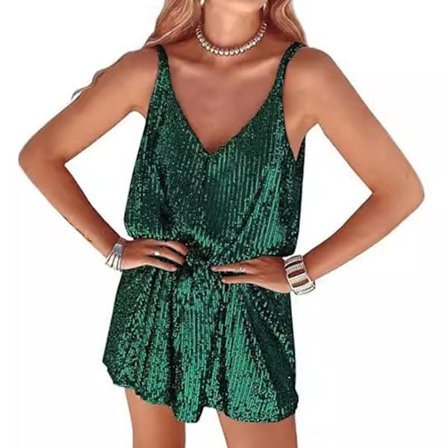 Dame Paljett Sexy V-hals Kjole Glitrende Glitter Ermeløs Kort Kjole