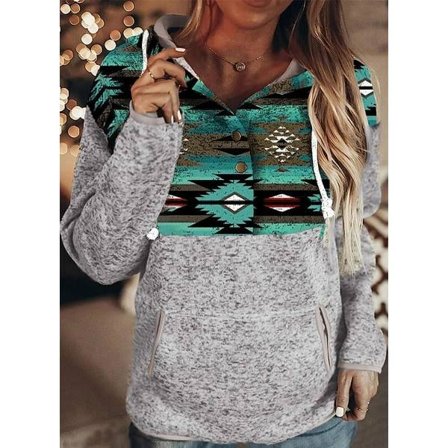 IC Lettvekt hettegensere med geometrisk trykk for kvinner Casual Løstsittende lang