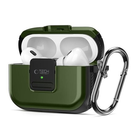 Tech-Protect Defender Hook MagSafe-etui med karabinkrok for Apple AirPods Pro 1 / 2 - Grønn