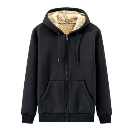 Sweatshirtjakke Bomber Yderbeklædning Kappa Hoodie Herre Vinter Varmt Fleece Pels Lynlås Sort XL