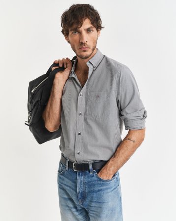GANT Herren Regular Fit Classic Banker Stripe Popeline Hemd (XL)