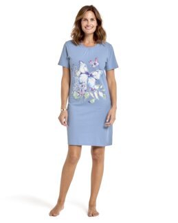 Kort nattlinne i mjuk bomullsjersey Minna Blå - 36/38 - Åshild