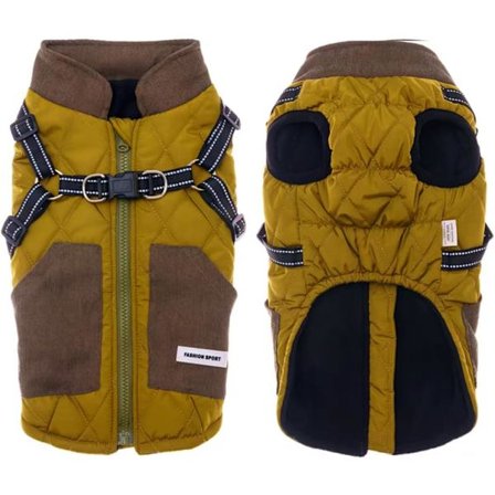 Liten hundjacka, fleecefodrad bomull, vattentät och reflekterande hundjacka med sele och dragkedja.