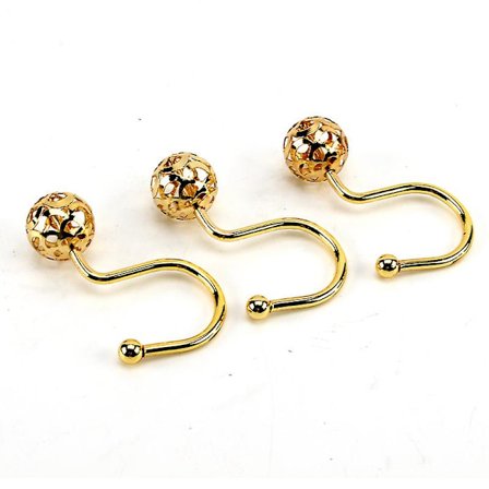 Guld duschdraperi krokar ringar, set med 12 dekorativa duschdraperi krokar, bling metall rostfri duschhängare ringar för badrum gardiner stänger 