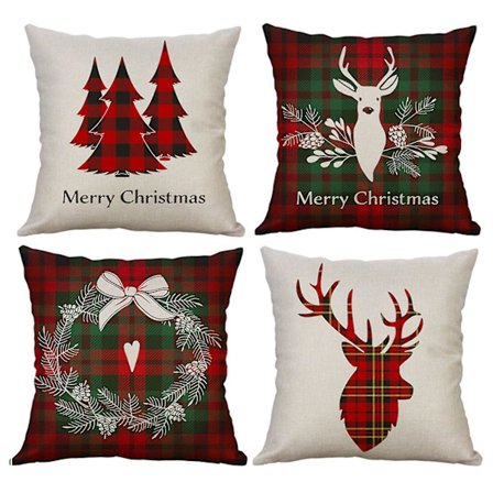 4 stk. Pudebetræk Firkantet Dekorativ Jul Elgternet Trykt Pudebetræk Betræk til Stue Q