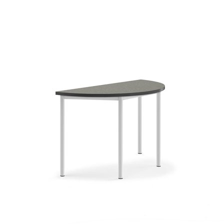 Desk SONITUS, semi-circular, 1200x600x720 mm, dark grey linoleum, white