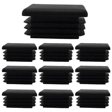 Svarte Firkantede Plastplugger - 10 stk Rørstolpe Endestykke Stolglider 60mm