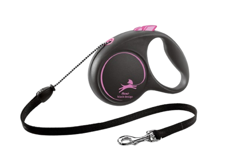 Flexi - Rullebånd Black Design Cord, 5m, M, maks 20kg, Rosa - Hund - Halsbånd - ZOO.no