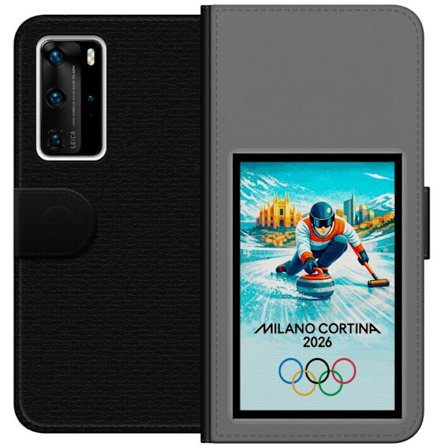 Kompatibel Tegnebogsetui til Huawei P40 Pro Ishockeyillustration med spillere i bevægelse på isen, Milano Cortina 2026, Milano-landemærker og olympisk