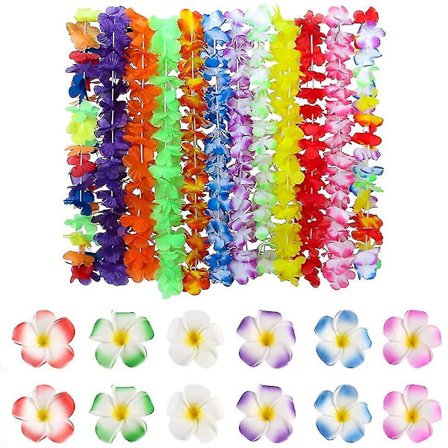 24 stykker hawaiiske kranser, tropiske hawaiiske blomster, hawaiisk kjede