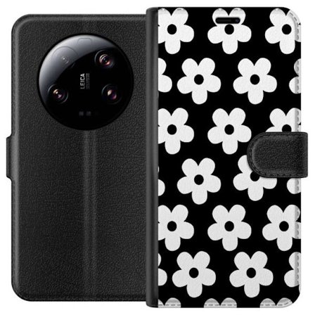 Yhteensopiva Lompakkokotelo Xiaomi Xiaomi 13 Ultra Mustavalkoinen kukkakuvio minimalistisessa skandinaavisessa muotoilussa, jossa voimakas kontrasti j