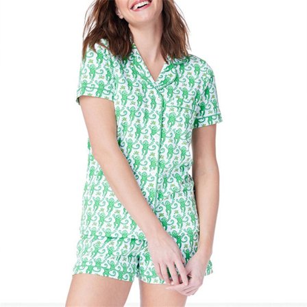 Dame Pyjamas Sett Trendy 2-delt Knapp-ned Pyjamas med Ape & Kanin Shorts Y2k Roller Dupes Kanin Preppy Loungewear Pjs Grønn