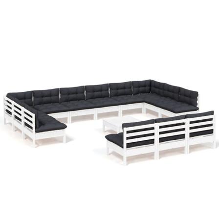 Vidaxl Loungegrupp Med Dynor 14 Delar Vit Massiv Furu Vit