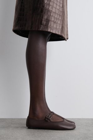 COS Women's Square-Toe Buckled Ballet Flats in Brown