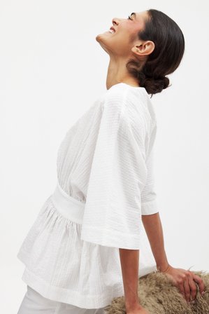 NA-KD Blouse en crêpe gaufrée à manches courtes - - Blanc - EU 34